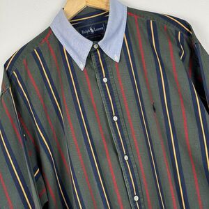 Vtg Ralph Lauren Polo Shirt Mens XL Button Down Oxford Stripe Long Sleeve Preppy